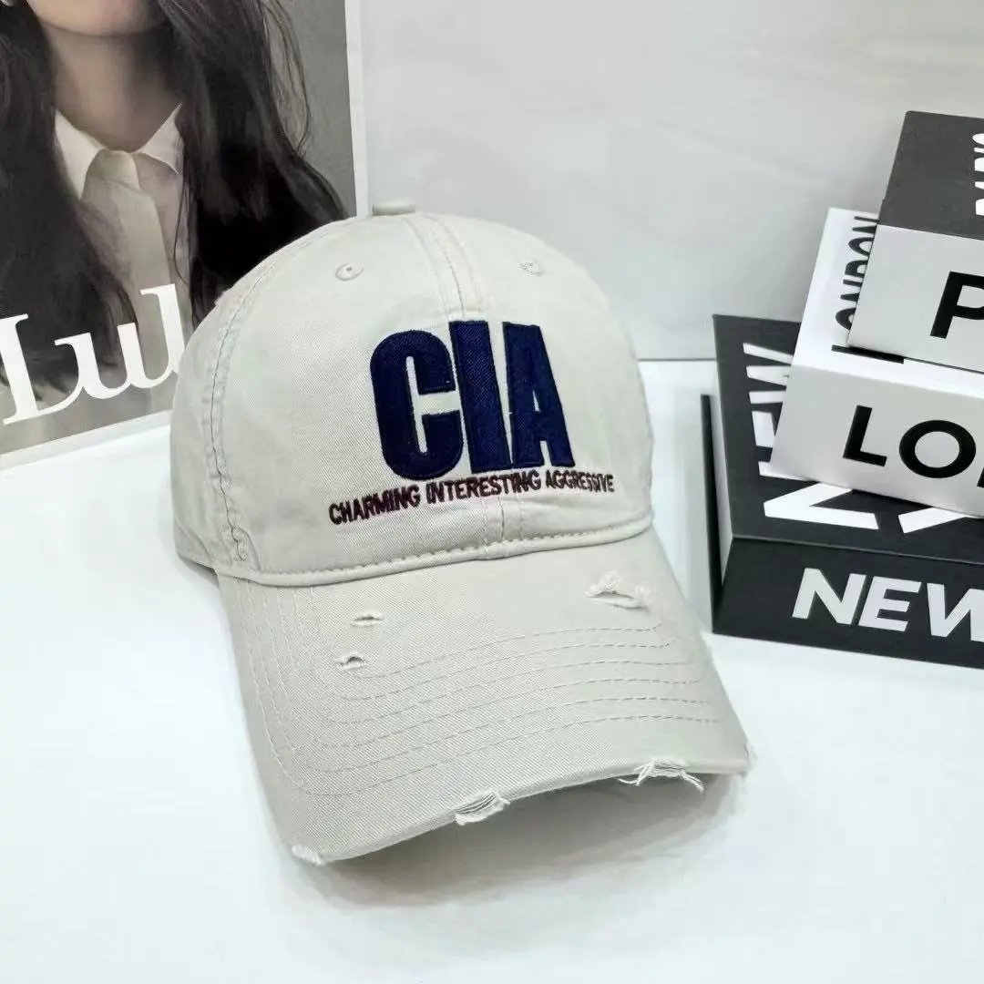 Unbranded Hats CIA Embroidered Distressed Baseball Cap — Light gray