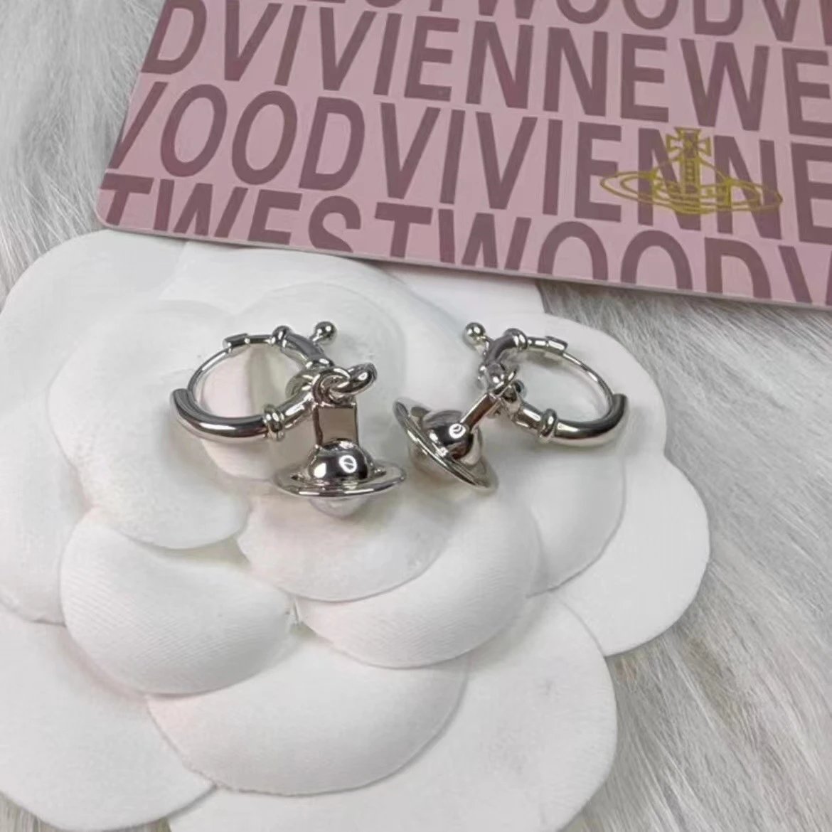 Vivienne Westwood Black Orb Hoop Earrings
