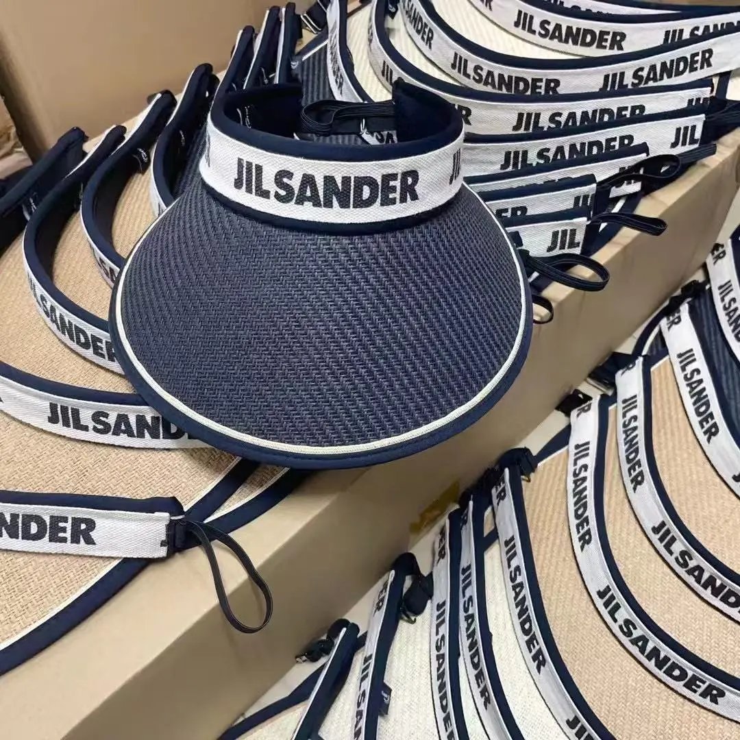 Jil Sander Visor Navy Beige Woven Sun Hat