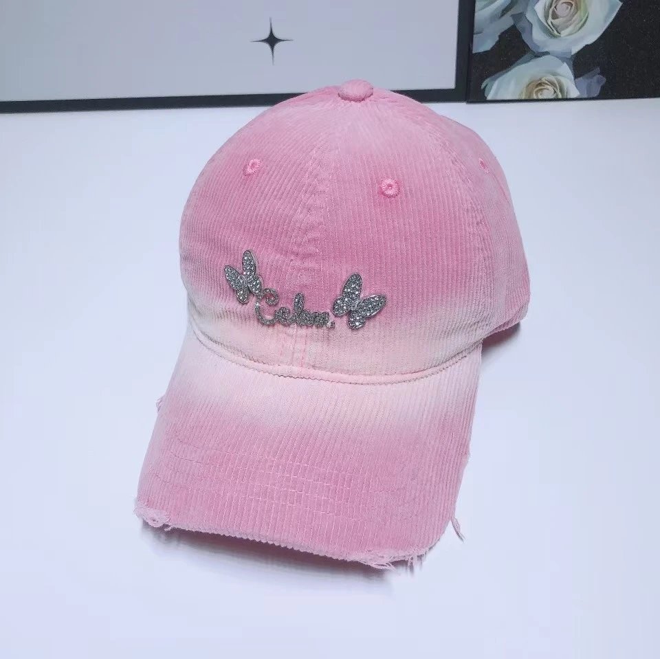 Unbranded Hats Corduroy baseball cap with rhinestone butterfly decoration image 3