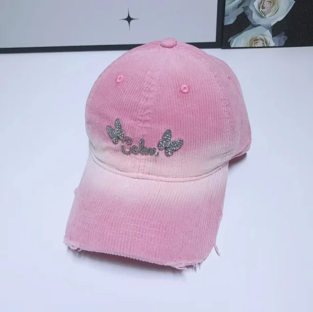 Unbranded Hats Corduroy baseball cap with rhinestone butterfly decoration product detail image 9