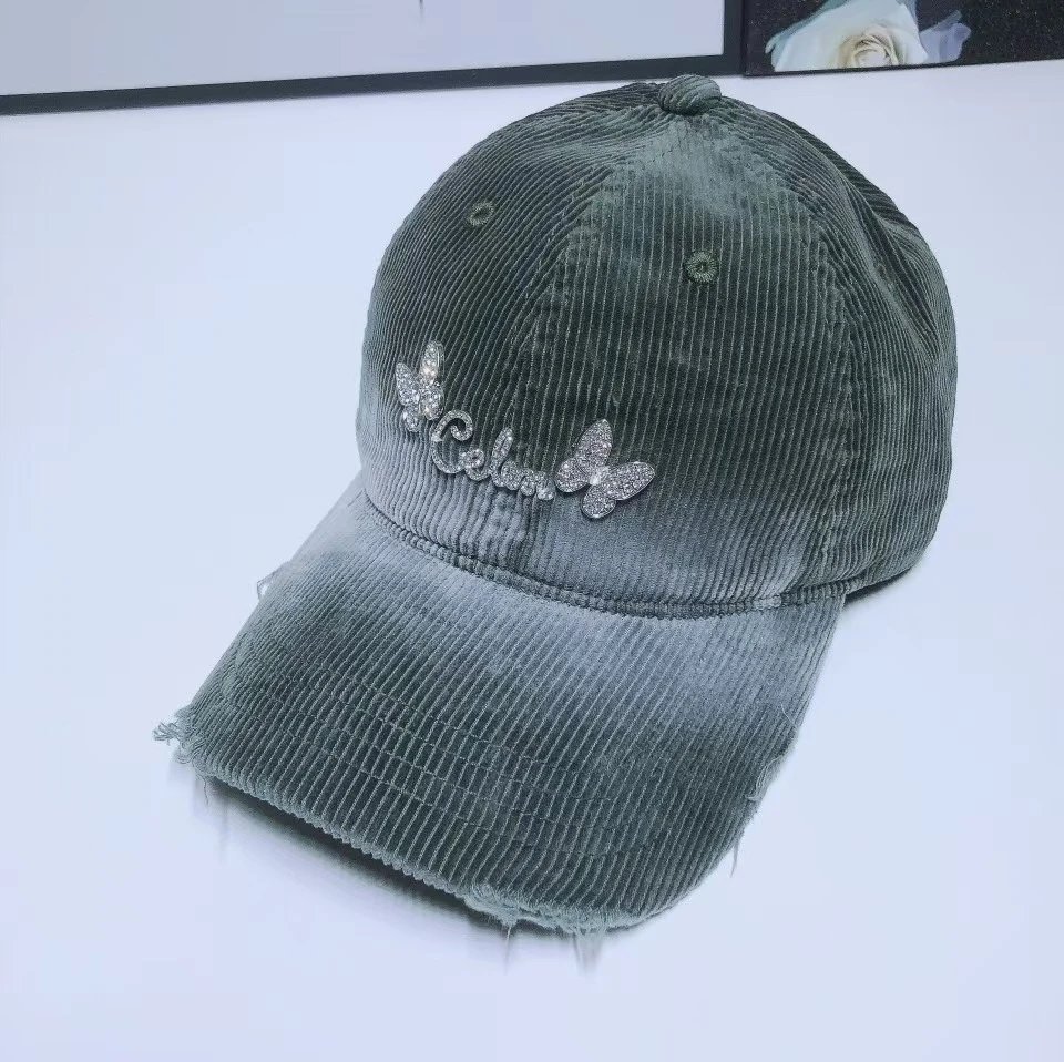 Unbranded Hats Corduroy baseball cap with rhinestone butterfly decoration — gray