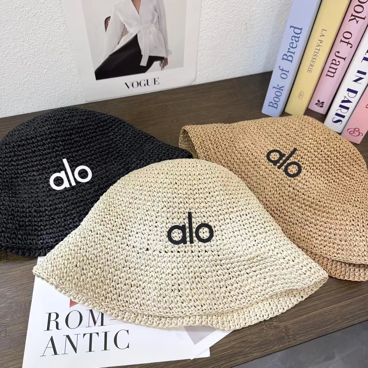 Alo Woven Bucket Hat Beige Black Summer Style