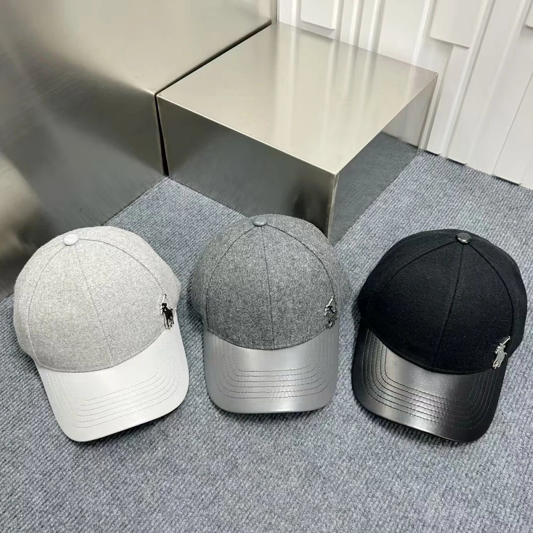 Unbranded Hats Wool-Blend Baseball Cap with Faux Leather Brim and Horse-Rider Metal Emblem image 2