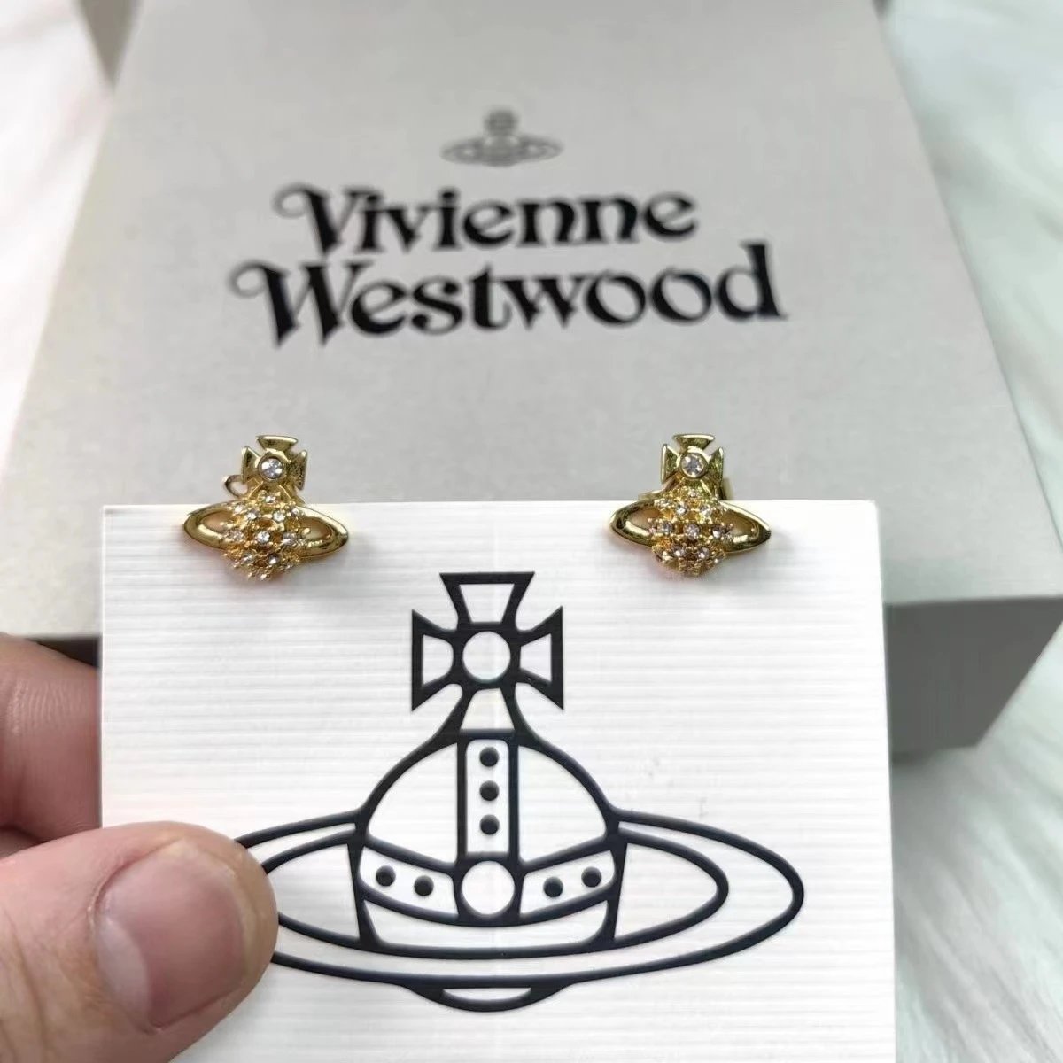 Vivienne Westwood Orb Gold Crystal Stud Earrings