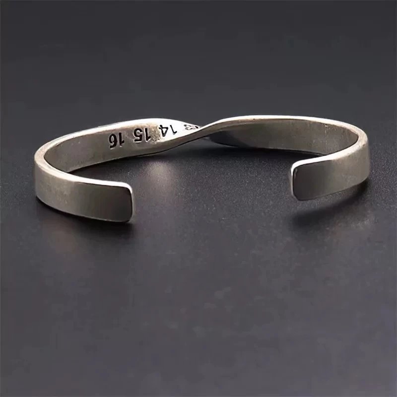 Silver Twist Cuff Bracelet Engraved Numbers Minimalist Jewelry