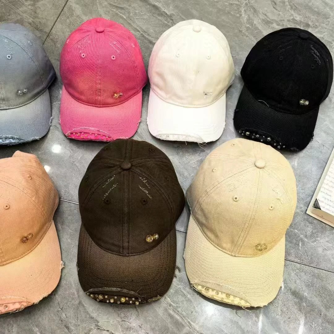 Distressed Denim Baseball Cap Assorted Colors Embellished Casual Hat