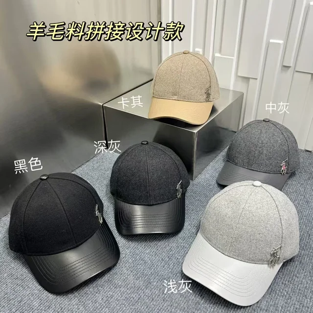 Unbranded Hats Wool-Blend Baseball Cap with Faux Leather Brim and Horse-Rider Metal Emblem product detail image 1