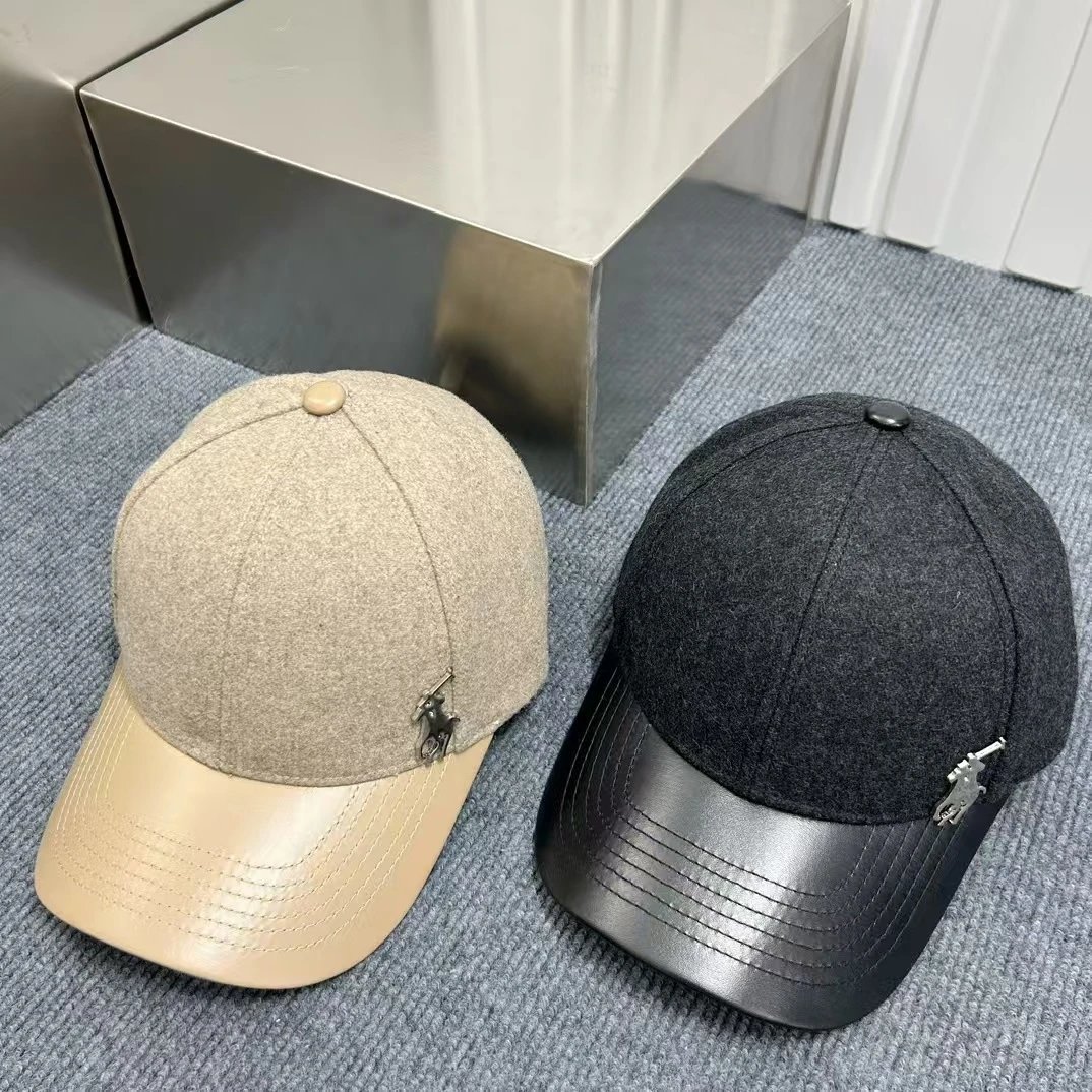 Unbranded Hats Wool-Blend Baseball Cap with Faux Leather Brim and Horse-Rider Metal Emblem image 3