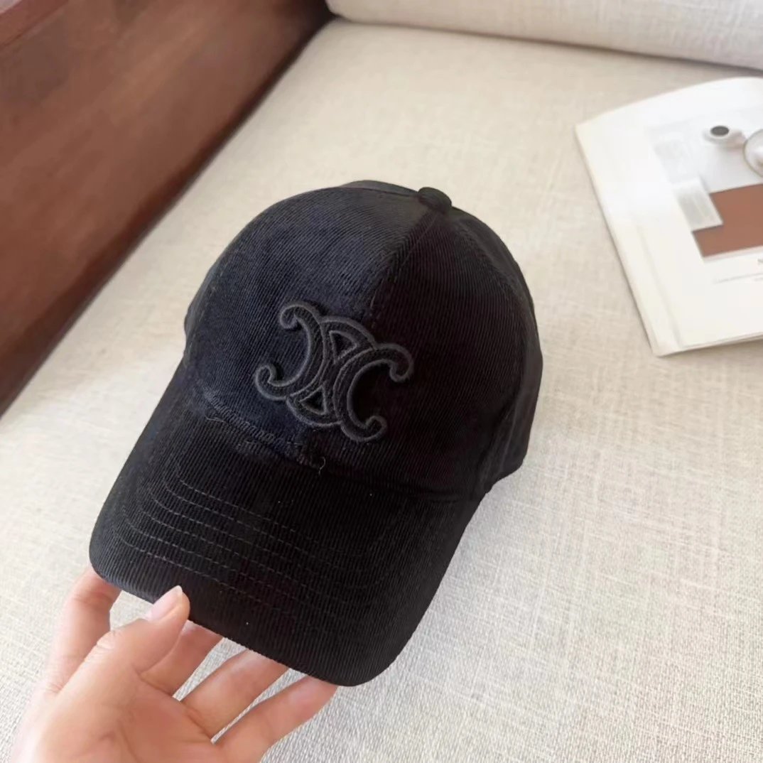 Corduroy Baseball Cap Black Beige White Embroidered Logo Casual Hat