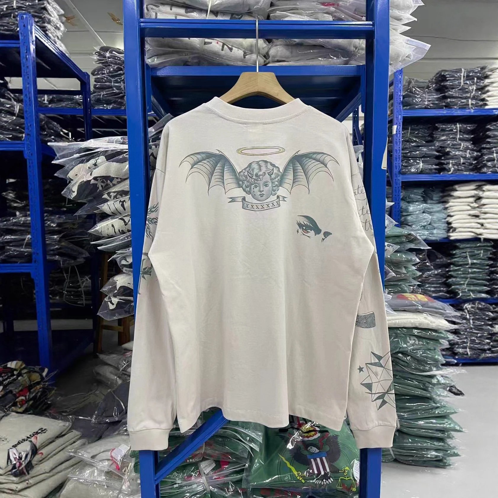 Off-White Angel Wing Graphic Cream Oversized Long Sleeve T-Shirt