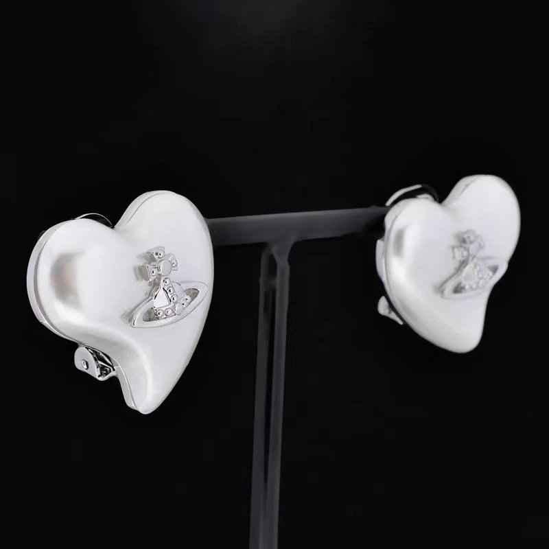 Vivienne Westwood Heart White Pearlized Gold-tone Stud Earrings