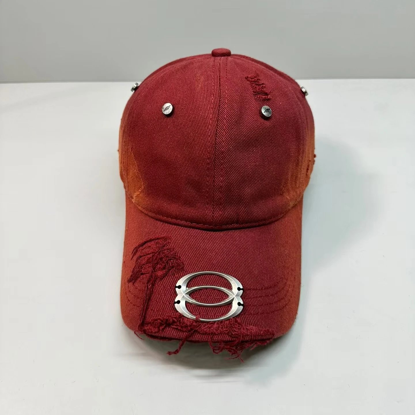 Distressed Denim Baseball Cap with Metal Oval Emblem in Khaki Gray Olive White Black Red Blue