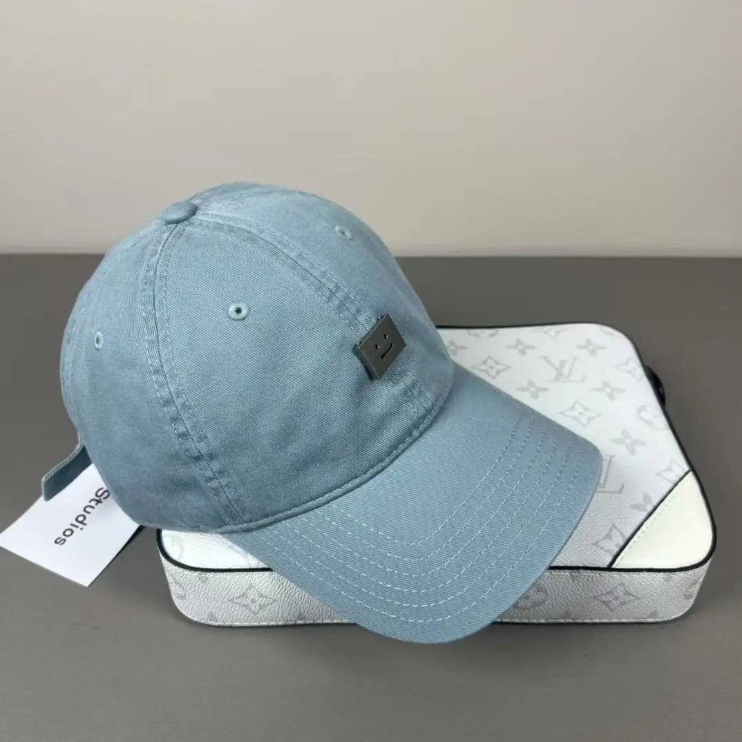 Cotton Baseball Cap White Navy Purple Mint Yellow Beige Brown Smiley Patch Casual