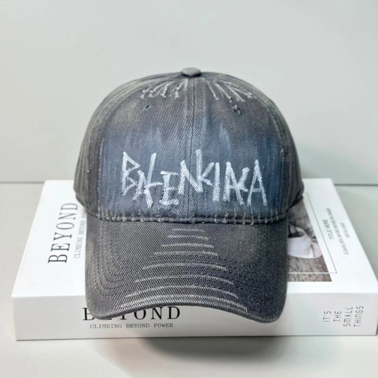 Balenciaga Denim Gray Distressed Baseball Cap