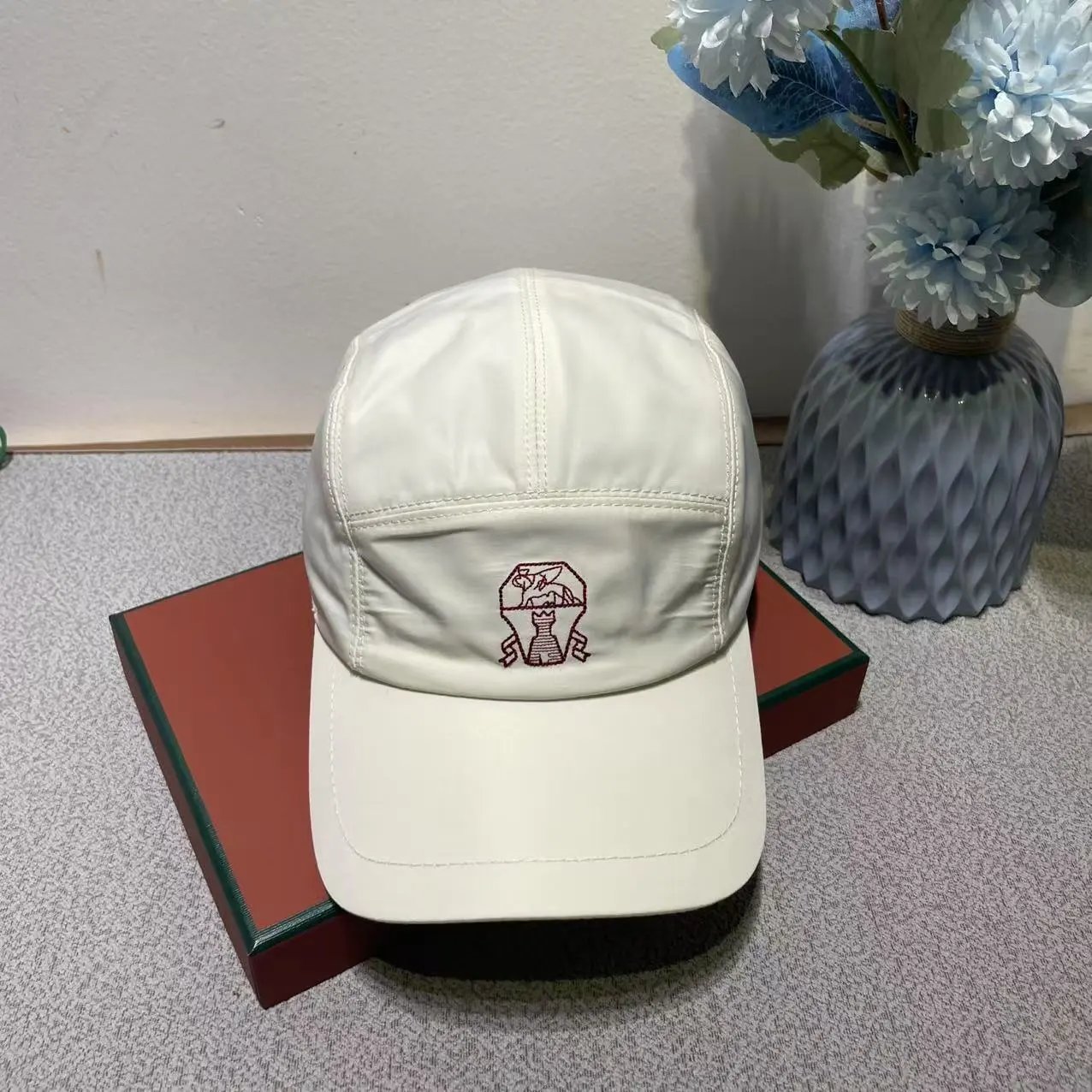Embroidered Five Panel Cap Olive White Beige Black Casual Baseball Hat