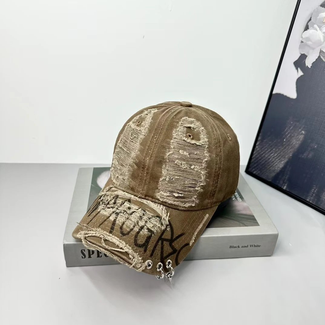 Distressed Denim Baseball Cap Off White Graffiti Style