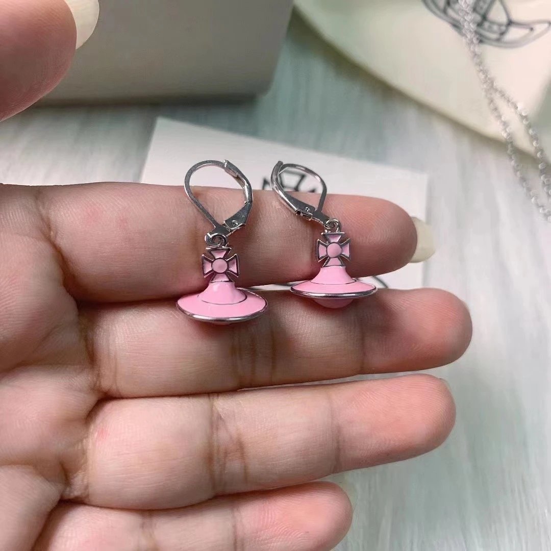 Vivienne Westwood Orb Pink Enamel Leverback Earrings