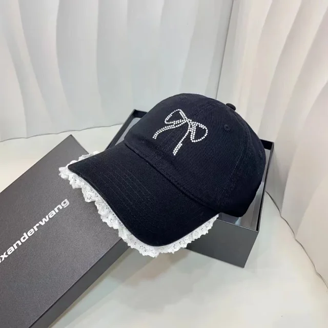 Alexander Wang Hats Rhinestone Bow Lace-Trim Baseball Cap product detail image 4
