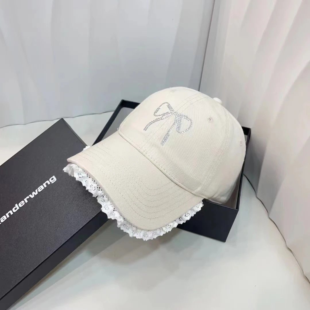 Alexander Wang Hats Rhinestone Bow Lace-Trim Baseball Cap — Off-white
