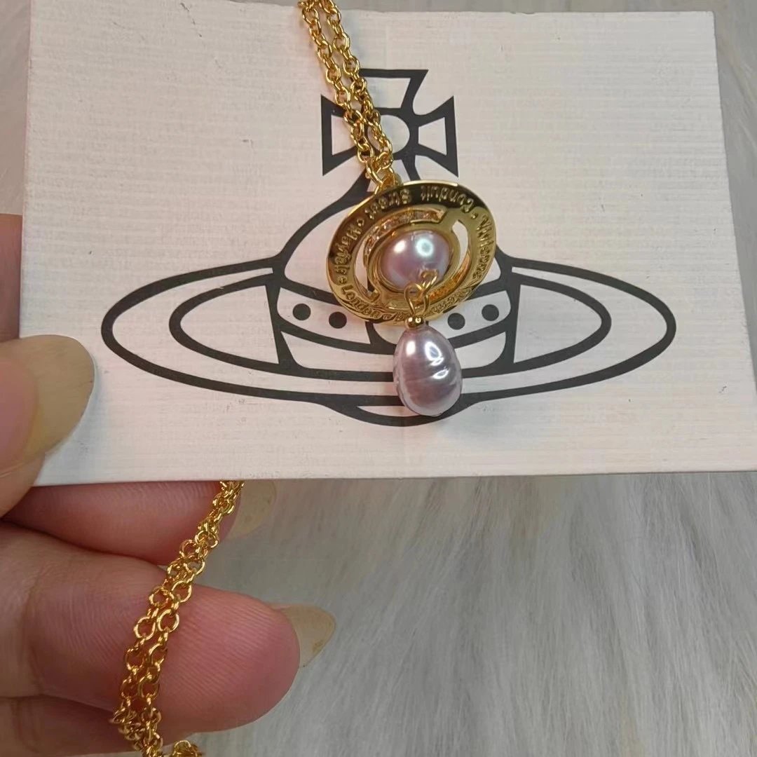 Vivienne Westwood Orb Gold Lavender Pearl Hoop Earrings