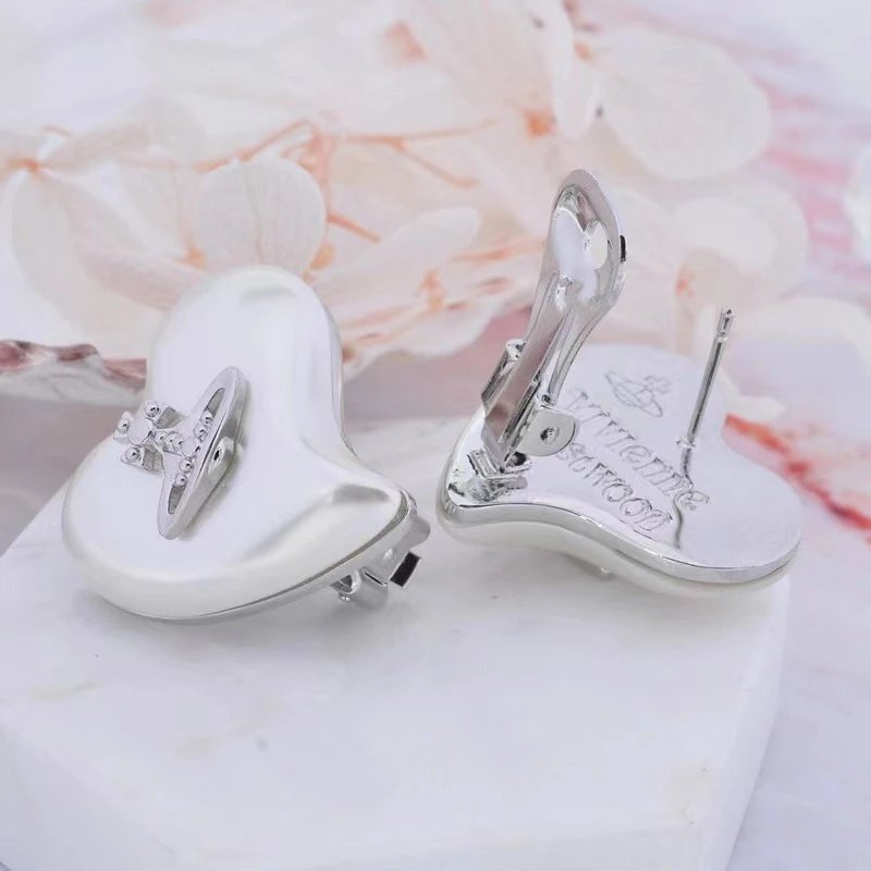 Vivienne Westwood Heart White Pearlized Gold-tone Stud Earrings