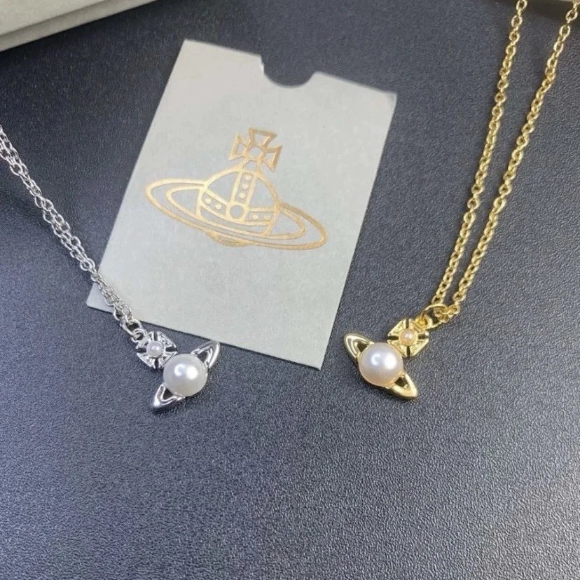 Vivienne Westwood Orb Pearl Cross Pendant Necklace Gold Silver