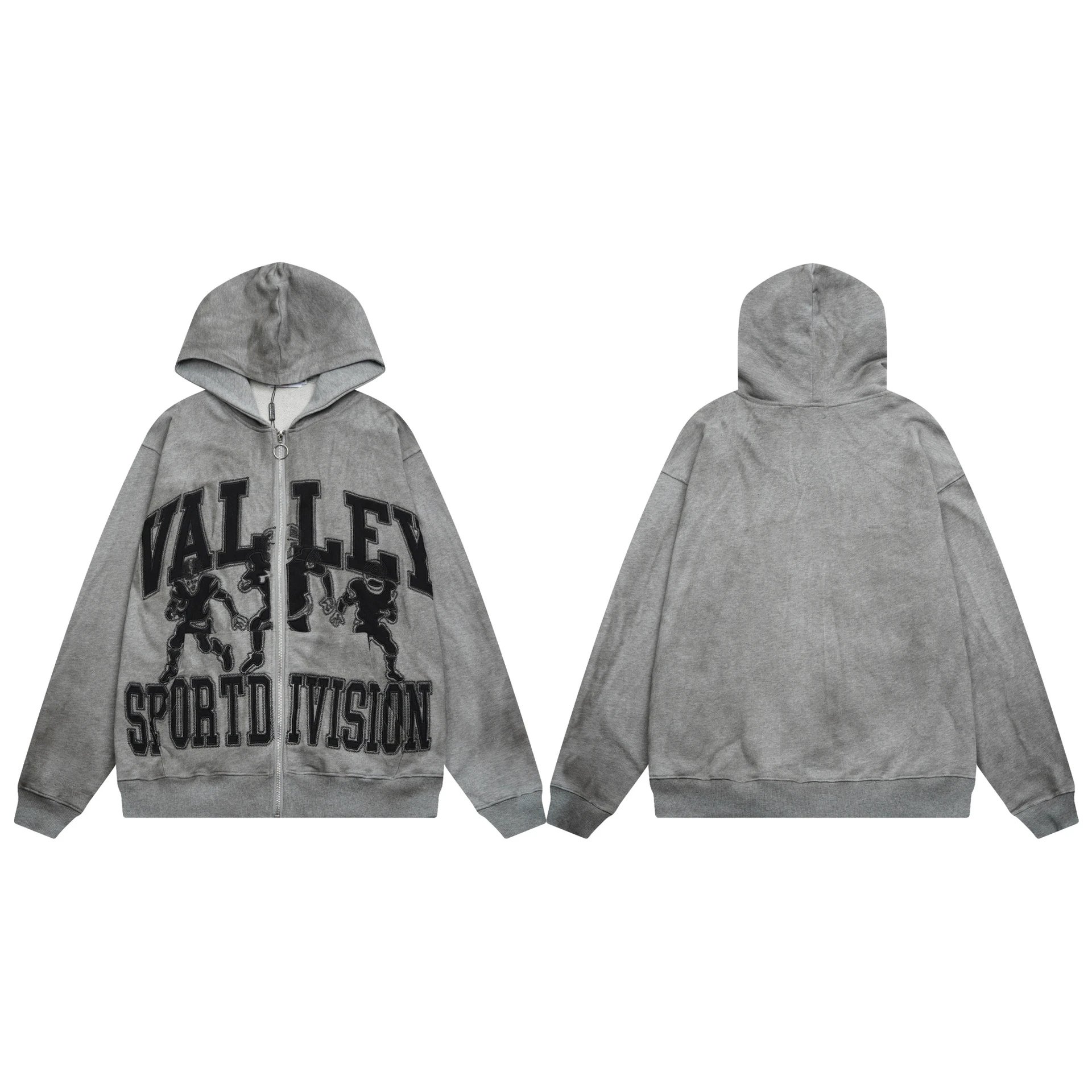 Valley Sport Division Gray Oversized Zip-Up Hoodie