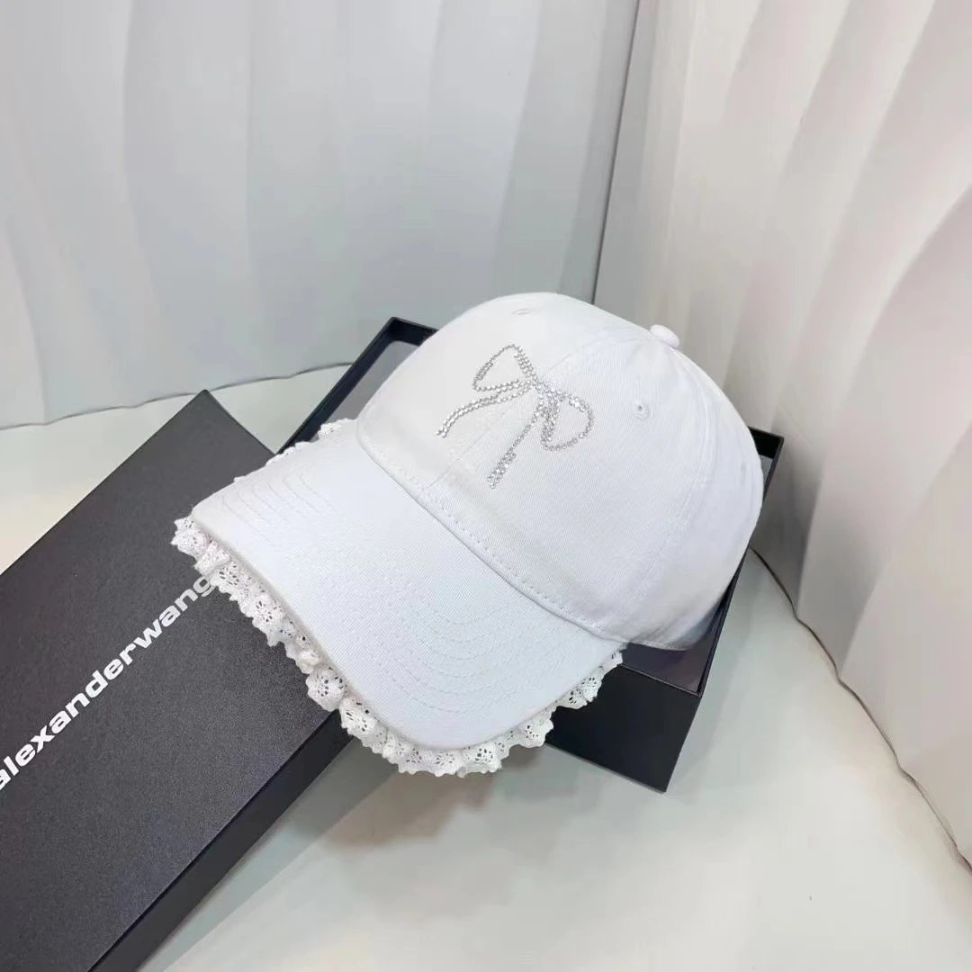 Alexander Wang Hats Rhinestone Bow Lace-Trim Baseball Cap image 2