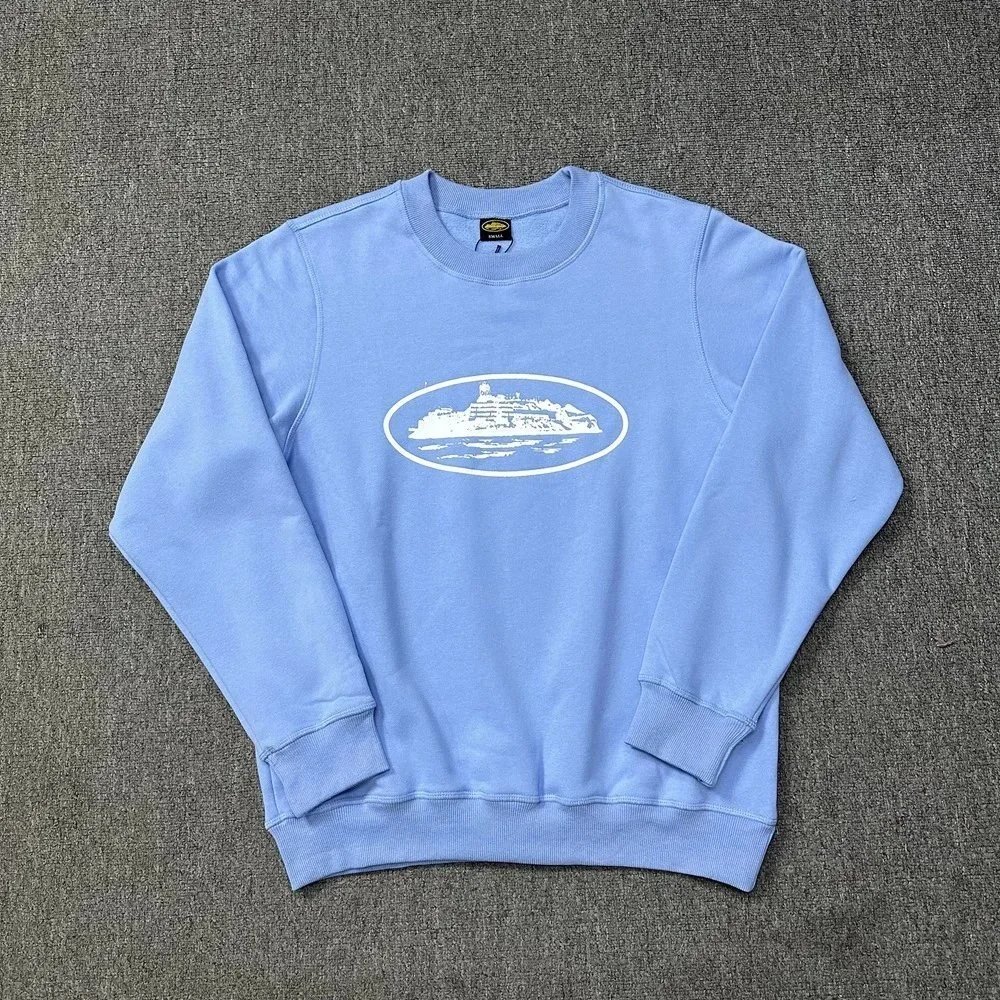 Cruise Ship Graphic Print Black Light Blue Grey Crewneck Sweatshirt