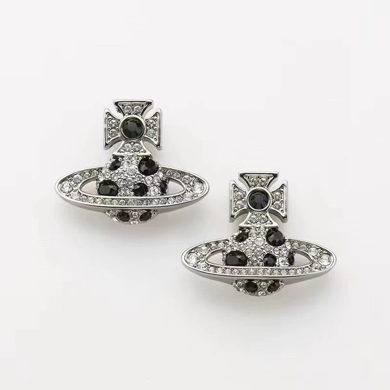 Vivienne Westwood Orb Black Crystal Punk Earrings