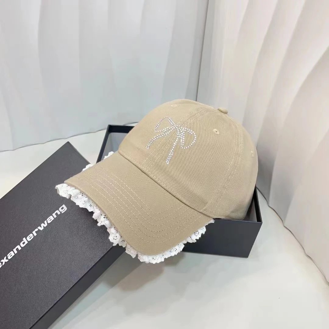 Alexander Wang Hats Rhinestone Bow Lace-Trim Baseball Cap — Khaki
