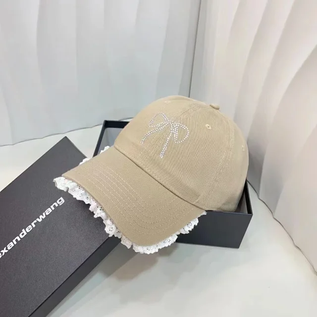 Alexander Wang Hats Rhinestone Bow Lace-Trim Baseball Cap product detail image 3