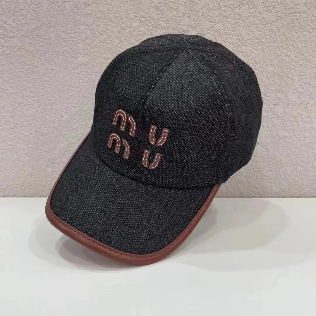 Miu Miu Denim Navy Brown Embroidered Baseball Cap