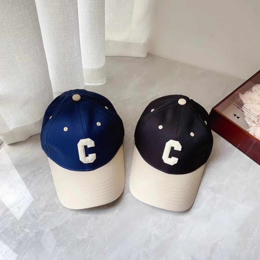 Cotton Baseball Cap Navy Beige Letter C Sporty