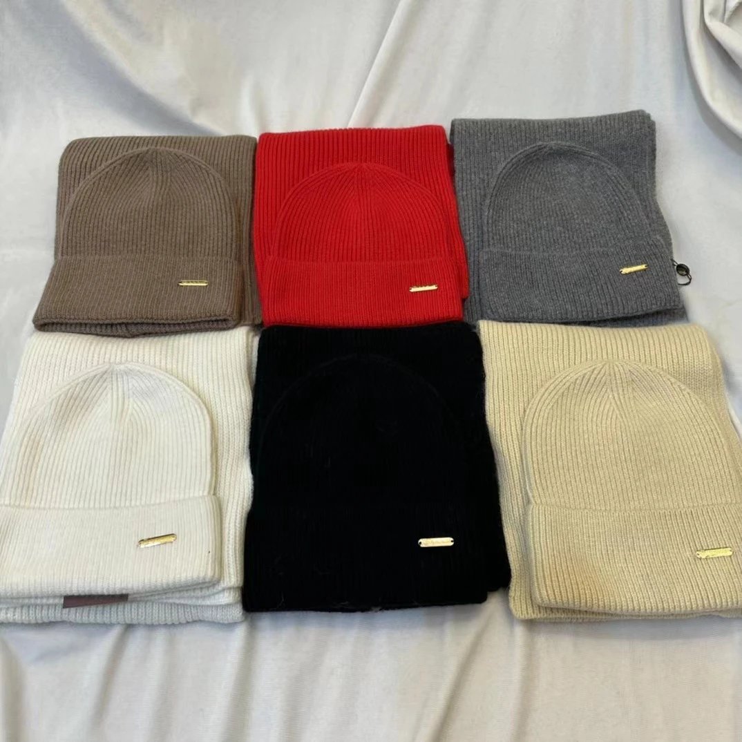 Ribbed Knit Beanie Hat Brown Red Gray White Black Cream Minimalist
