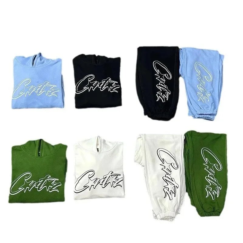 Cutez Hooded Sweatshirt Set Light Blue Black White Olive Green Streetwear
