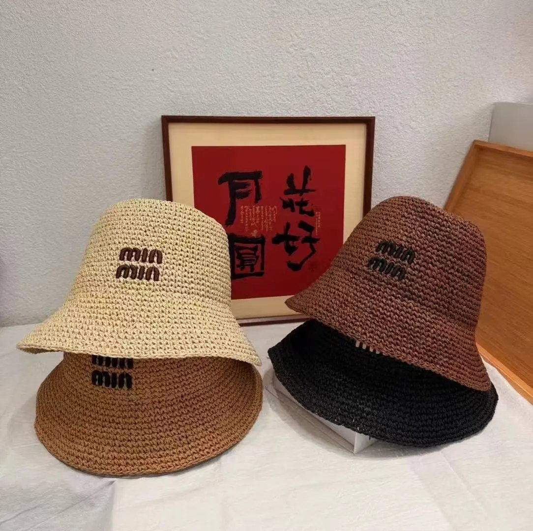 Miu Miu Woven Straw Beige Brown Black Bucket Hat