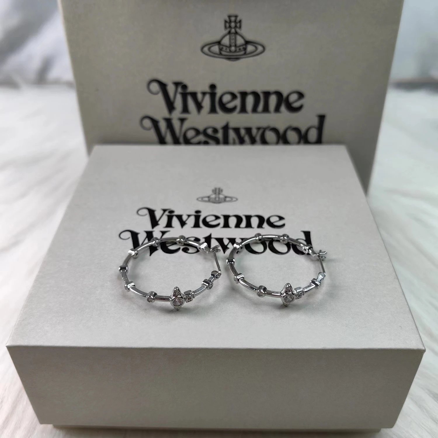 Vivienne Westwood Orb Silver Crystal Hoop Earrings