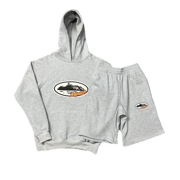Heavenly Hooded Sweatshirt Set Gray Casual Two Piece
