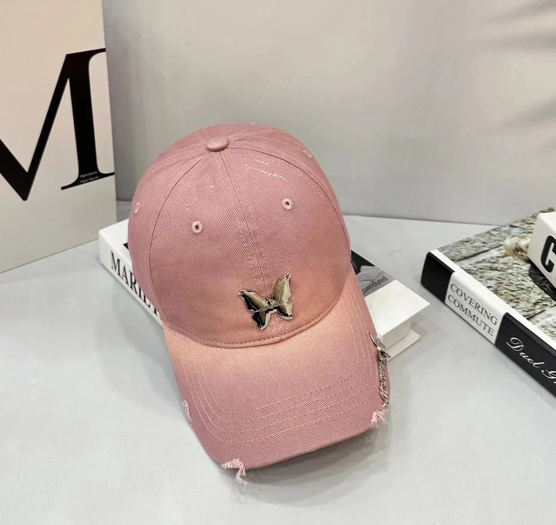 Unbranded Hats Butterfly Metal Accent Distressed Baseball Cap — Lotus pink