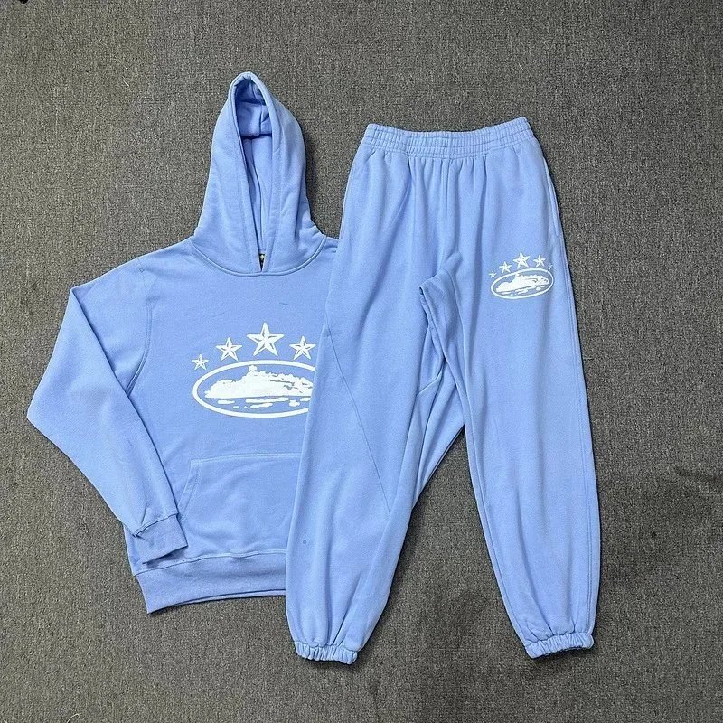 Graphic Hooded Sweatshirt Set Gray Light Blue Black White Olive Green Streetwear