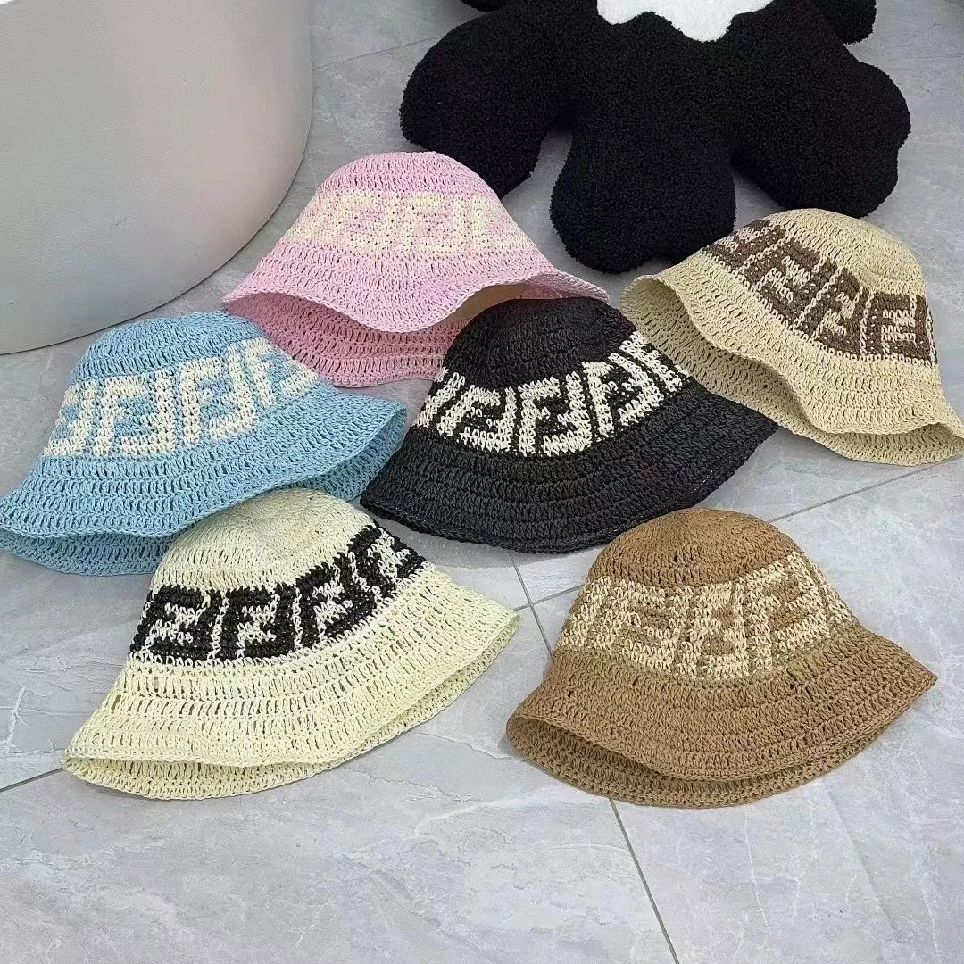 Crochet Bucket Hat Multicolor Logo Pattern Summer Hat