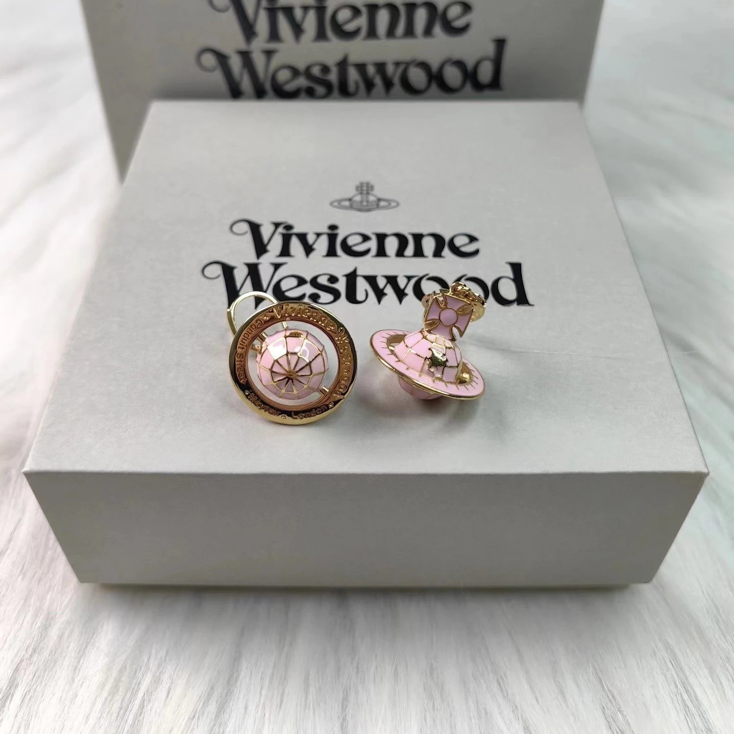 Vivienne Westwood Orb White Enamel Punk Earrings