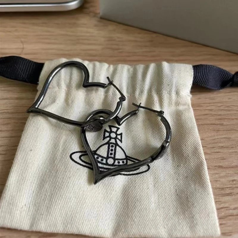 Vivienne Westwood Heart Black Punk Hoop Earrings