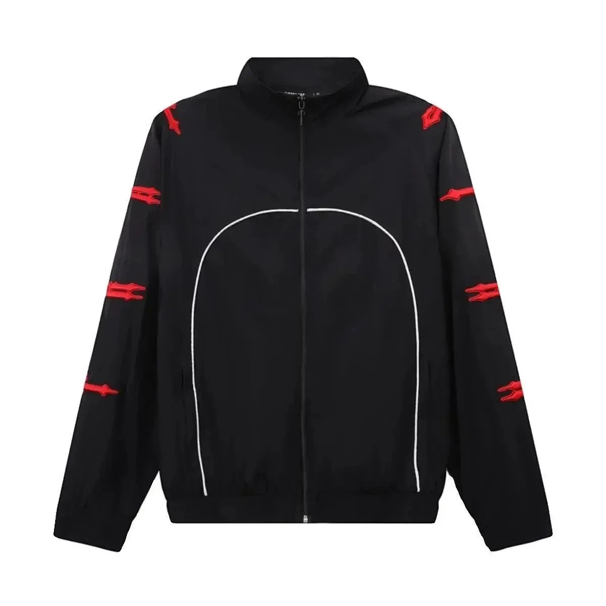 Sporty Track Jacket Black Blue Contrast Stitch Windbreaker