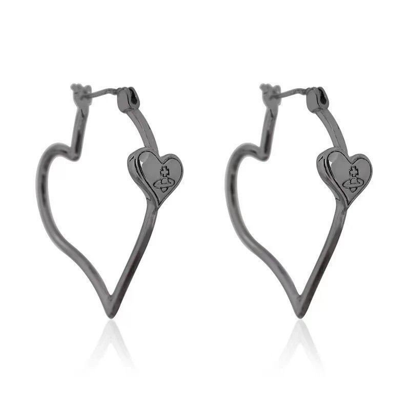 Vivienne Westwood Heart Black Punk Hoop Earrings
