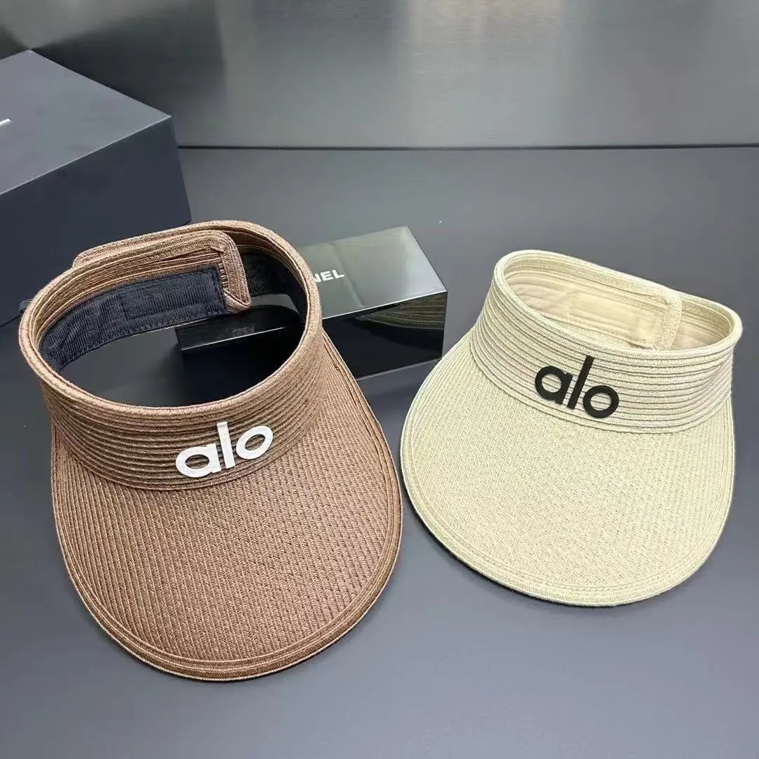 Alo Logo Embroidered Corduroy Visor Hat Beige Tan Black Cream Casual Sun Visor