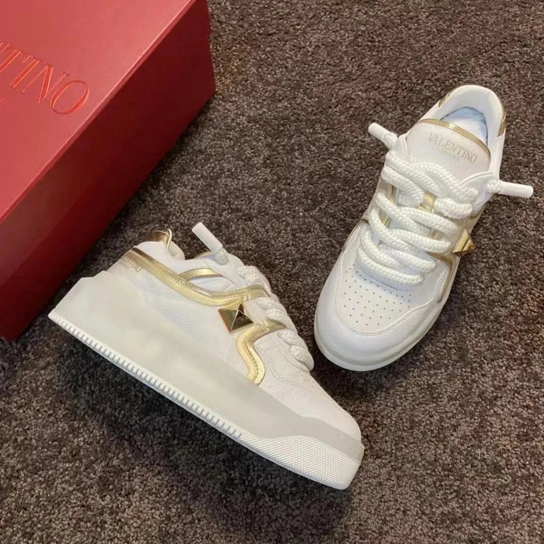 Valentino Rockstud White Gold Accented Platform Sneakers