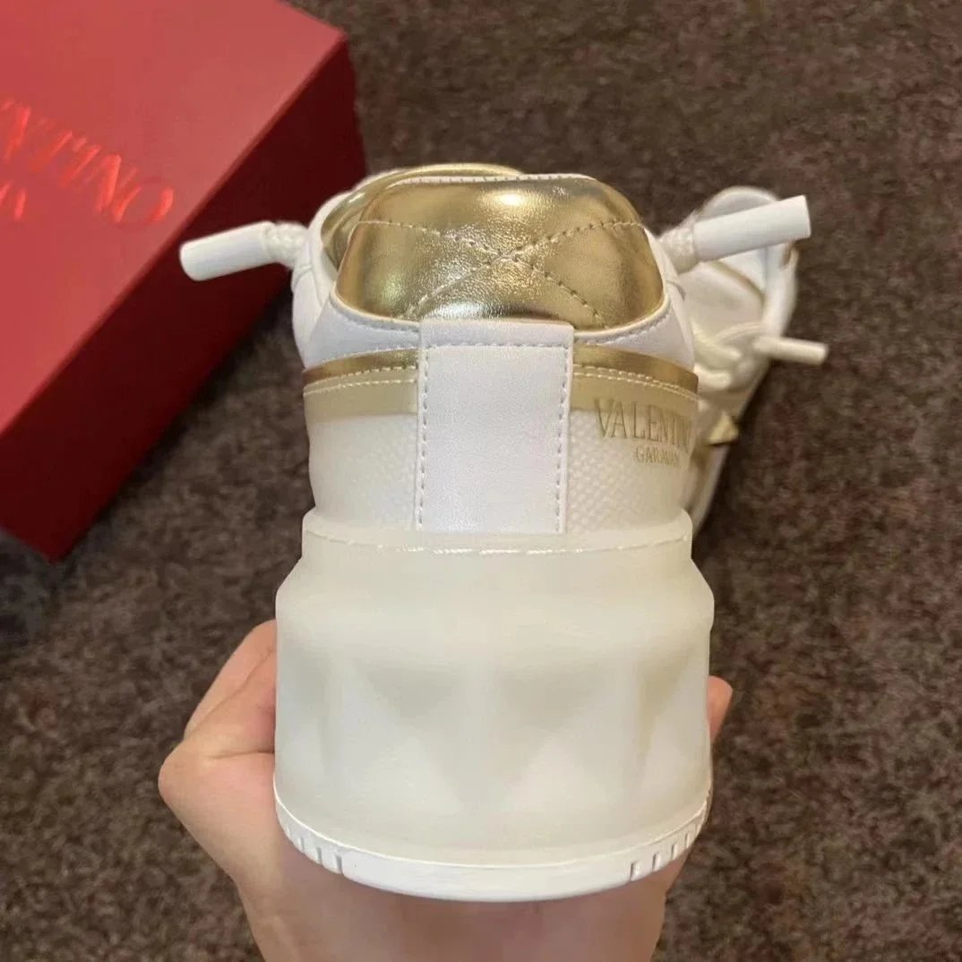 Valentino Rockstud White Gold Accented Platform Sneakers
